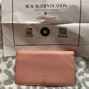 CHANEL Wallet CHANEL Purse COCO Mark/Button Motif Leather Rose comes with COA